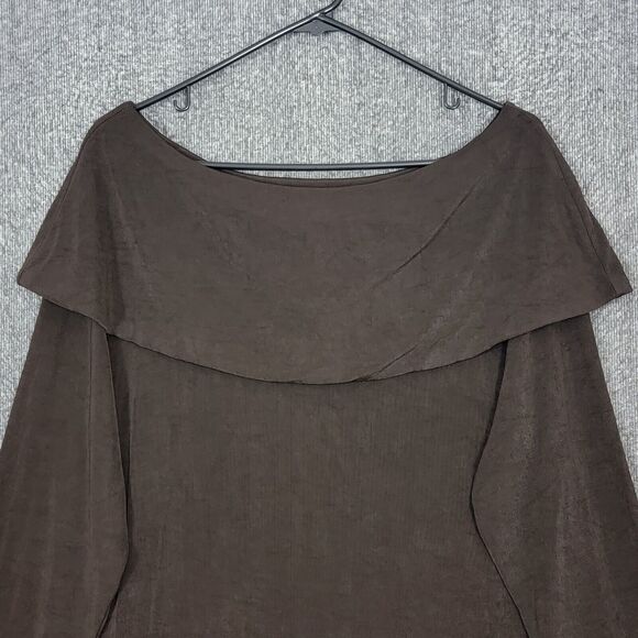 Chicos Travelers Top 3 Womens XL Brown Off The Shoulder Fold Over Neckline - Picture 2 of 12
